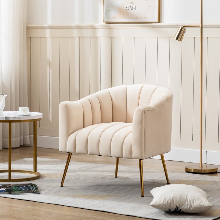 Beige discount velvet armchair